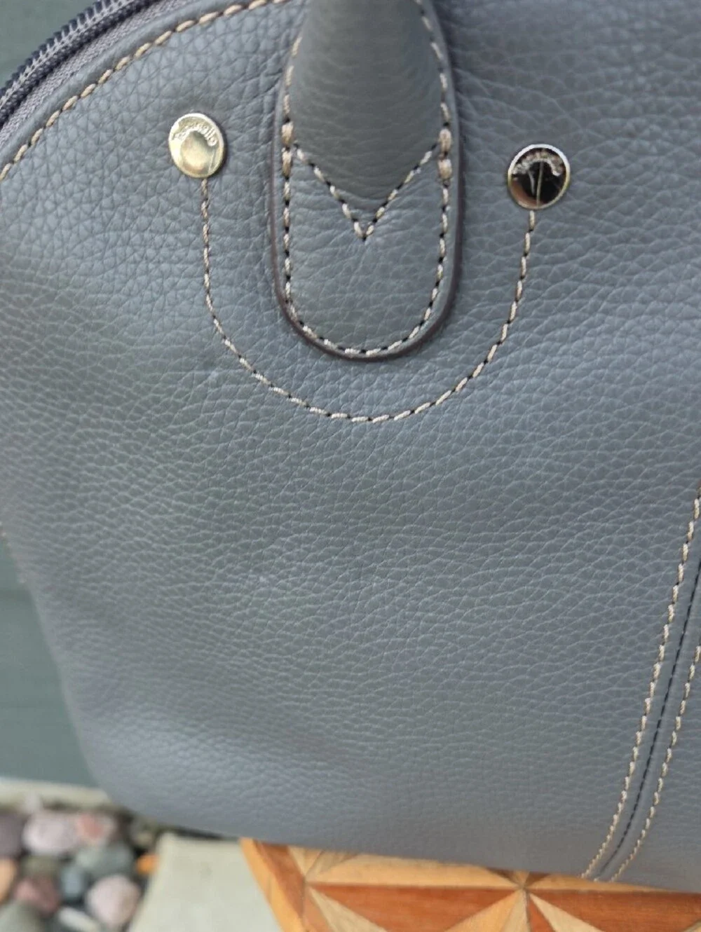 Tignanello Leather Gray Pebbled  Dome Satchel